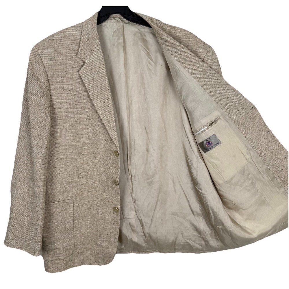 The Territory Ahead Blazer Mens 48R Beige Linen‎ Wool Silk Portugal Made Jacket